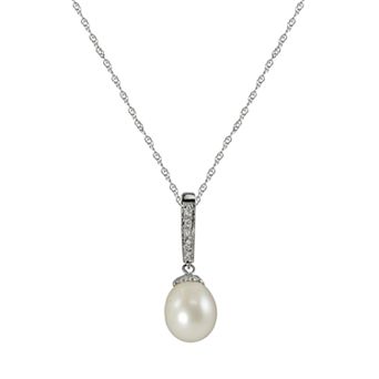 PearLustre by Imperial 14k White Gold Freshwater Cultured Pearl and Diamond Accent Pendant
