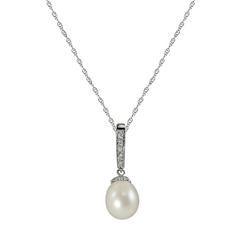 14k White Gold Freshwater Cultured Pearl & Diamond Accent Pendant