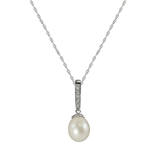 14k White Gold Freshwater Cultured Pearl and Diamond Accent Pendant