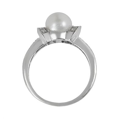14k White Gold .11-ct. T.W. Diamond and Akoya Cultured Pearl Ring