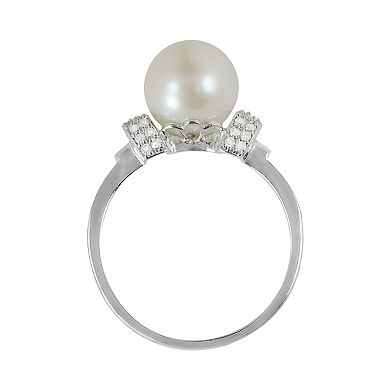 14k White Gold .21-ct. T.W. Diamond and Freshwater Cultured Pearl Ring