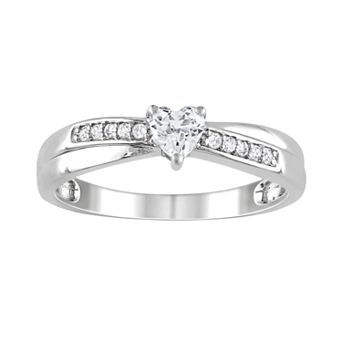 Stella Grace Sterling Silver Lab-Created White Sapphire and Diamond Accent Crisscross Heart Ring