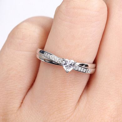 Stella Grace Sterling Silver Lab-Created White Sapphire and Diamond Accent Crisscross Heart Ring
