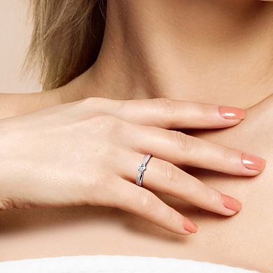 Stella Grace Sterling Silver Lab-Created White Sapphire and Diamond Accent Crisscross Heart Ring