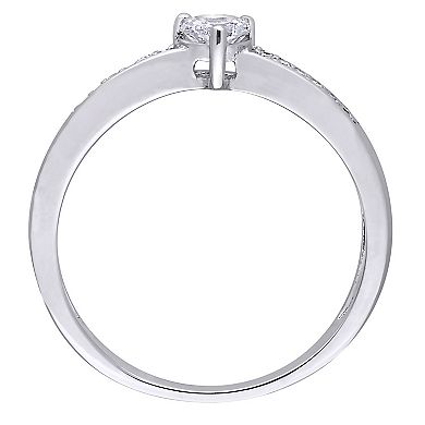 Stella Grace Sterling Silver Lab-Created White Sapphire and Diamond Accent Crisscross Heart Ring