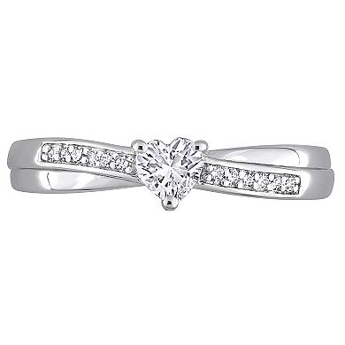 Stella Grace Sterling Silver Lab-Created White Sapphire and Diamond Accent Crisscross Heart Ring