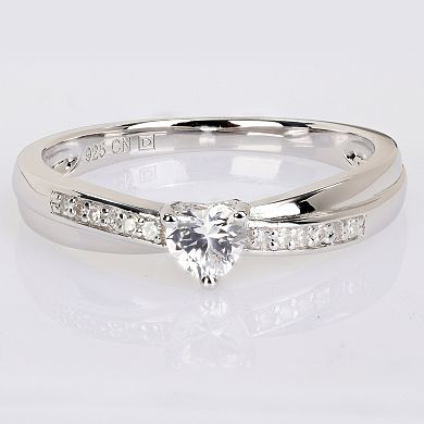Stella Grace Sterling Silver Lab-Created White Sapphire and Diamond Accent Crisscross Heart Ring
