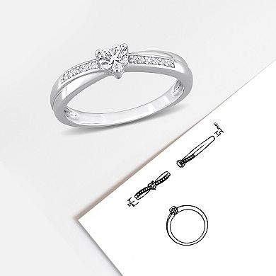 Stella Grace Sterling Silver Lab-Created White Sapphire and Diamond Accent Crisscross Heart Ring