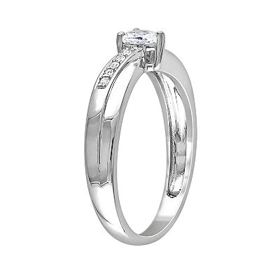 Stella Grace Sterling Silver Lab-Created White Sapphire and Diamond Accent Crisscross Heart Ring