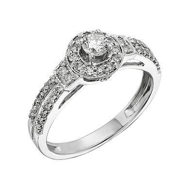 Round-Cut IGL Certified Diamond Frame Engagement Ring in 10k White Gold (1/2 ct. T.W.)