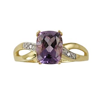 10k Gold Amethyst and Diamond Accent Ring
