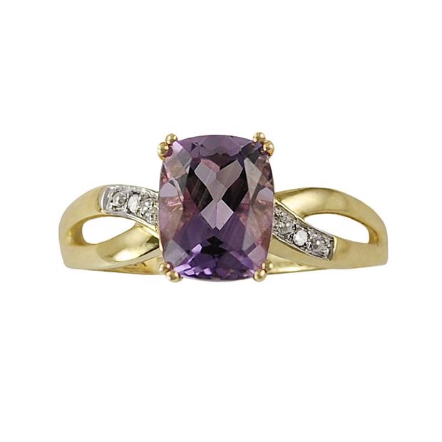 10k Gold Amethyst and Diamond Accent Ring