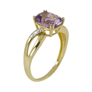 10k Gold Amethyst and Diamond Accent Ring