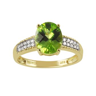 14k Gold Peridot & 1/10 Carat T.W. Diamond Ring