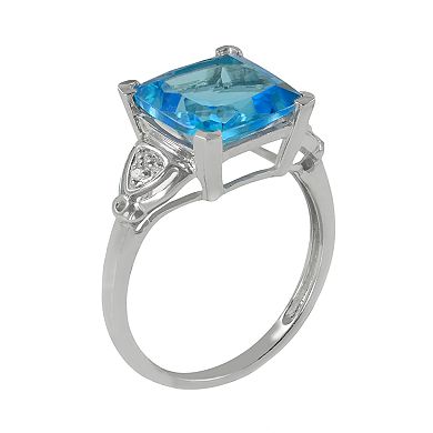 10k White Gold Swiss Blue Topaz and Diamond Accent Ring
