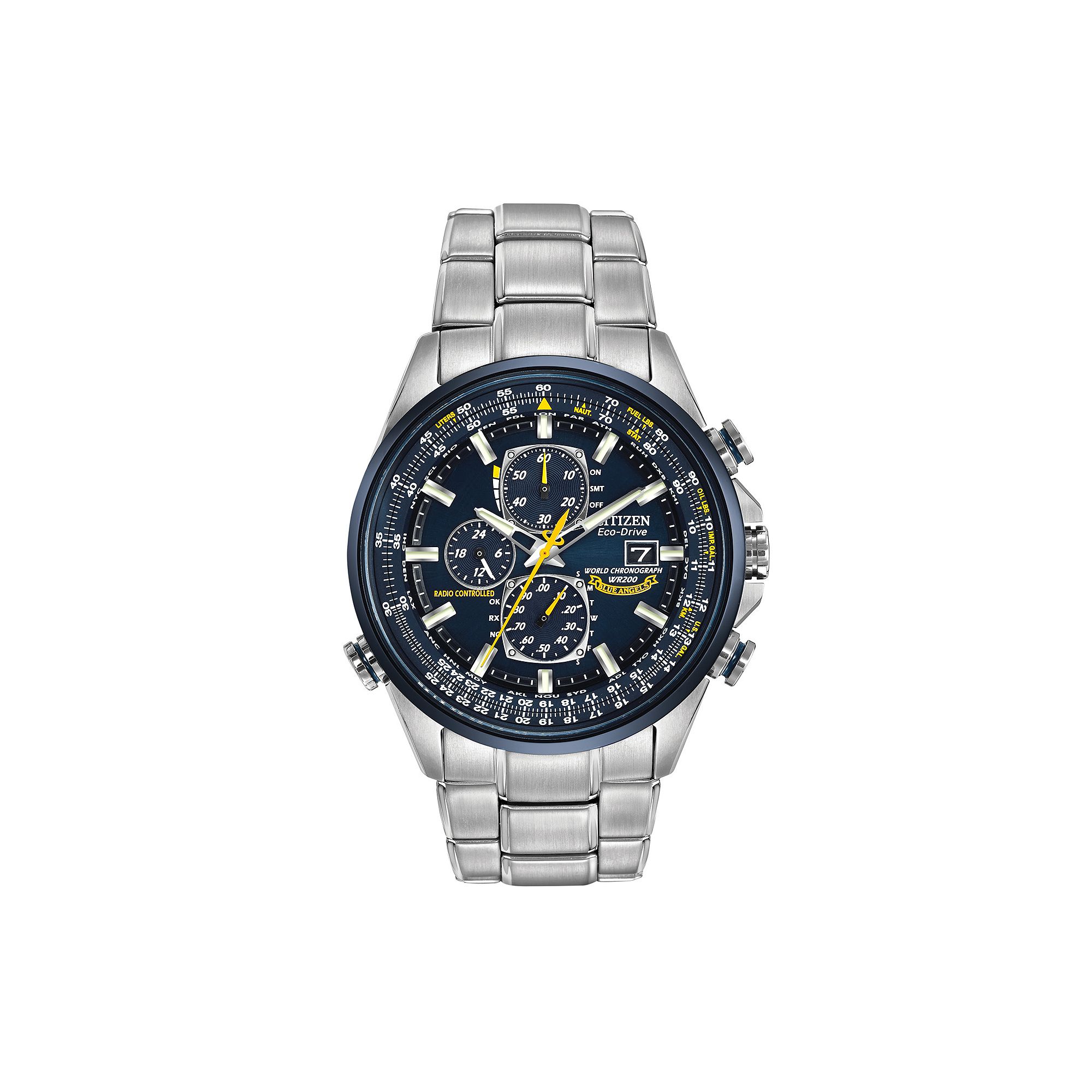 Citizen Eco-Drive Mens Blue Angels World A-T Stainless Steel Atomic Flight