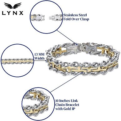 Men's LYNX Two Tone Stainless Steel Cross Railroad Bracelet