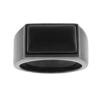 LYNX Stainless Steel Black Ion Black Agate Ring - Men