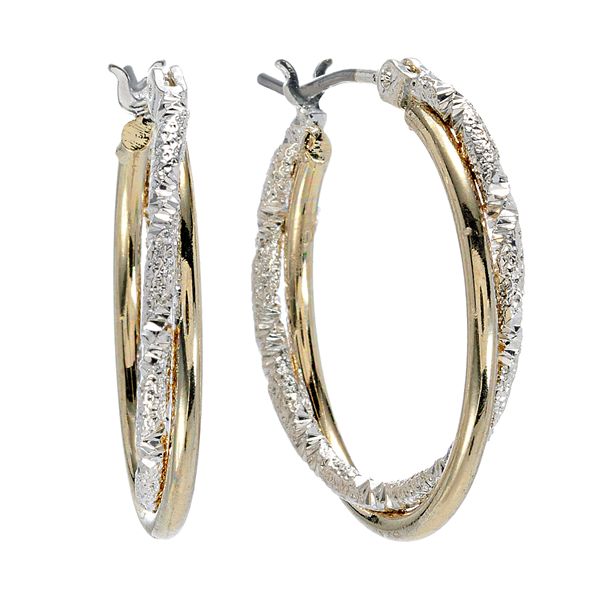 Napier Two Tone Textured Hoop Earrings