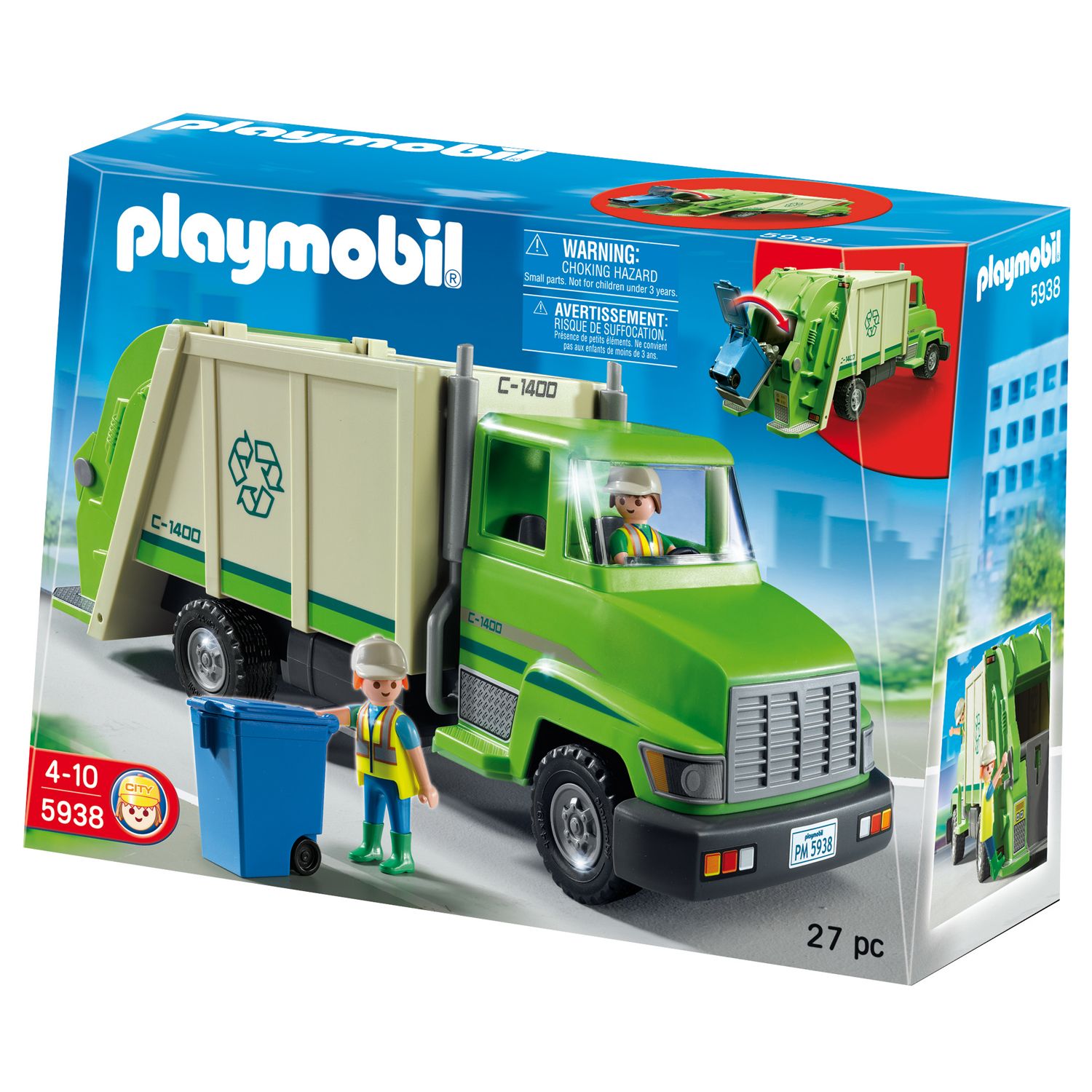 playmobil green recycling truck playset