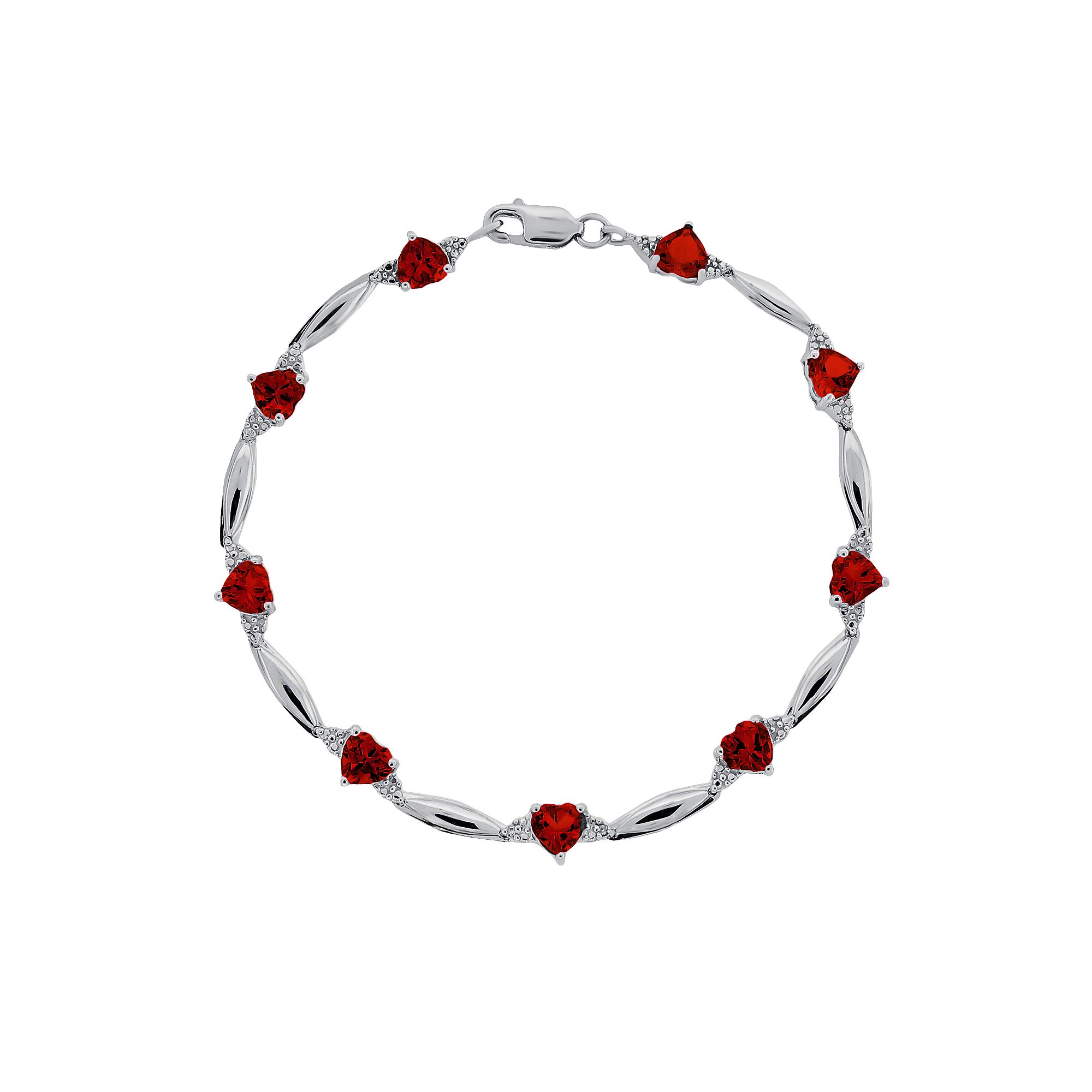 Gemminded Sterling Silver Garnet and Diamond Accent Heart Bracelet, Women