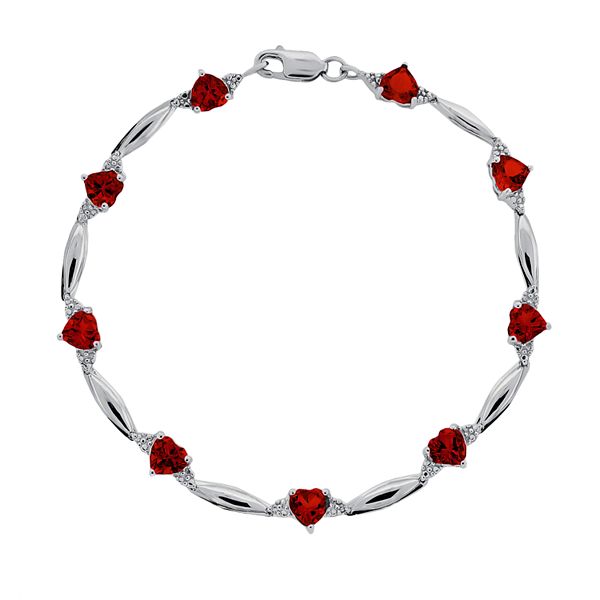 Gemminded Sterling Silver Garnet and Diamond Accent Heart Bracelet