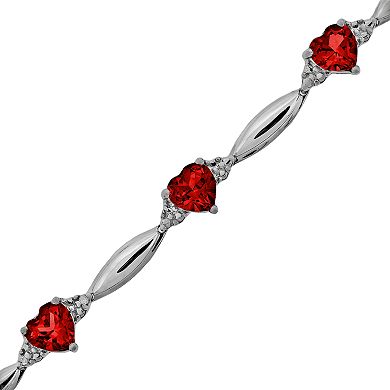 Gemminded Sterling Silver Garnet and Diamond Accent Heart Bracelet