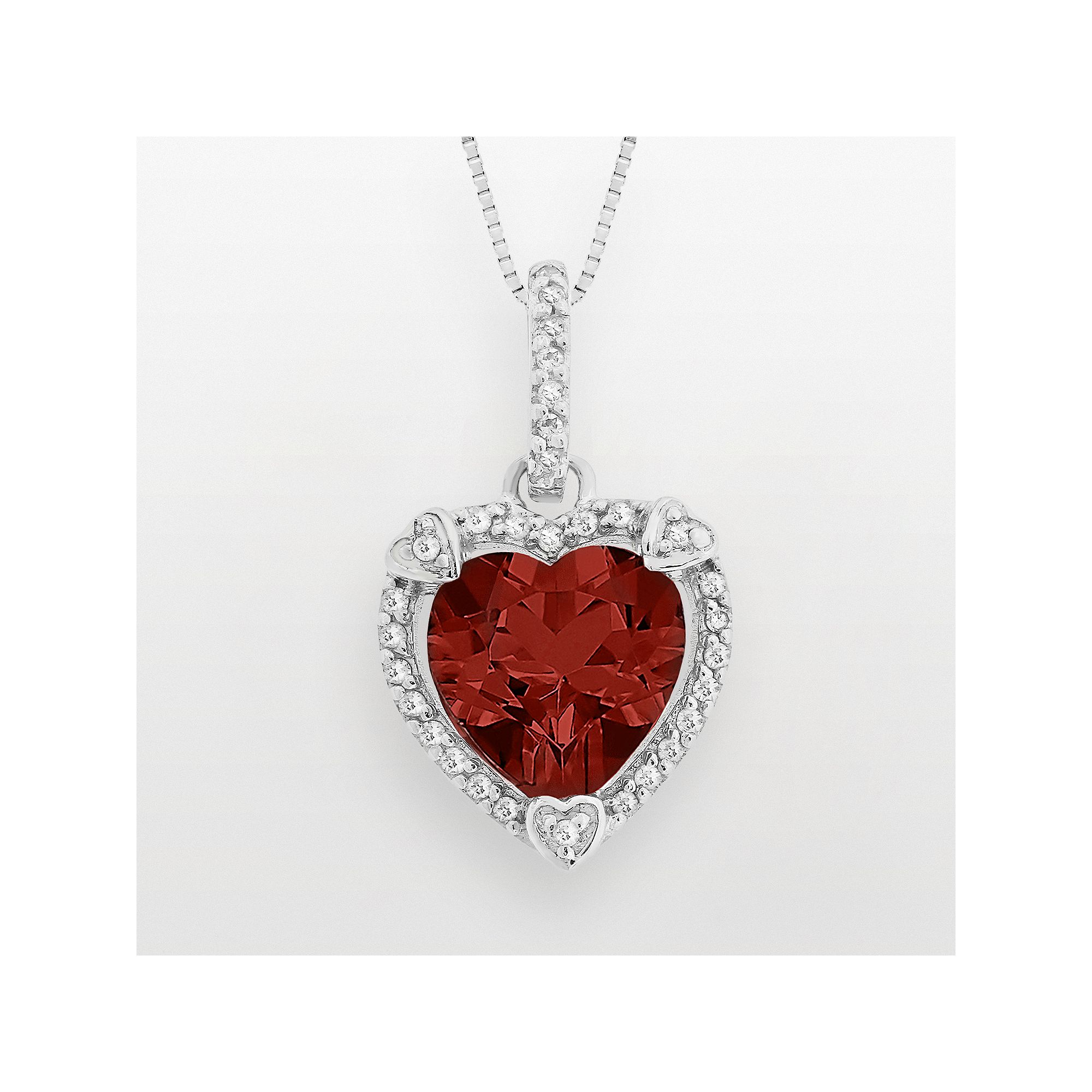 Gemminded Sterling Silver Garnet and Diamond Accent Heart Frame Pendant, W