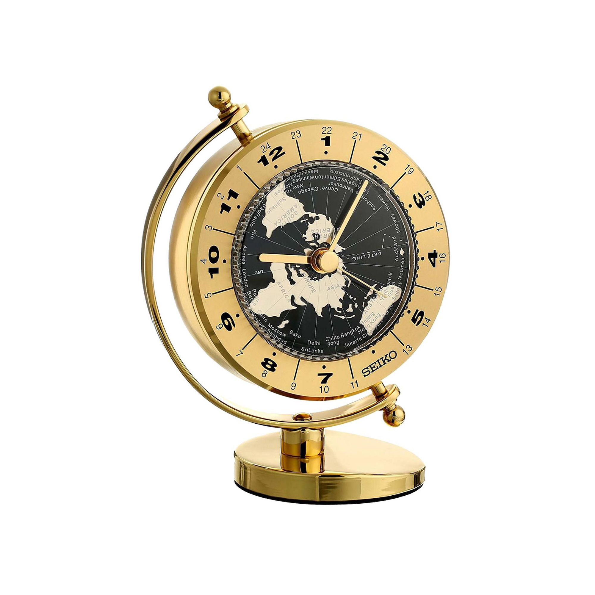 Seiko Gold Tone Globe Clock, Brass