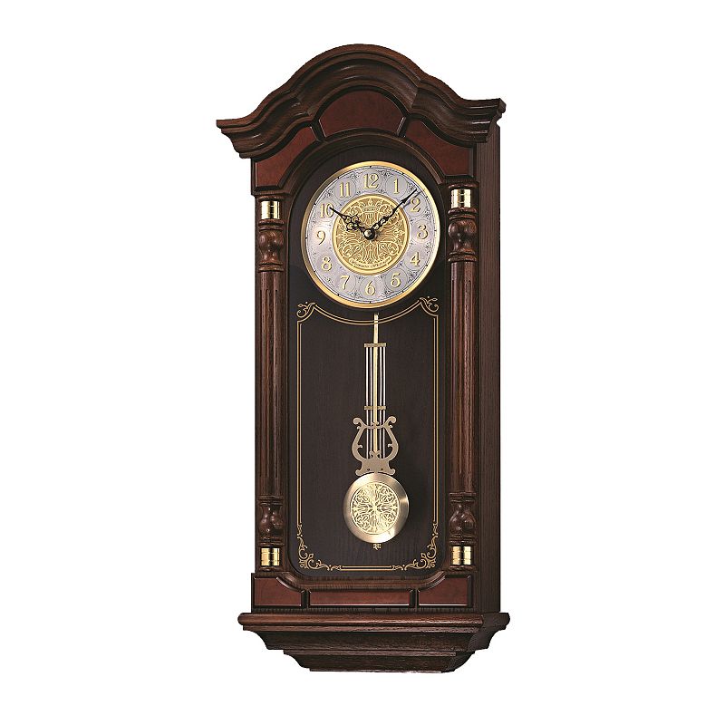 Seiko Stately Dark Brown Solid Oak Case Wall Clock with Pendulum and Chime 28  x 12.5  x 6   QXH004BLH