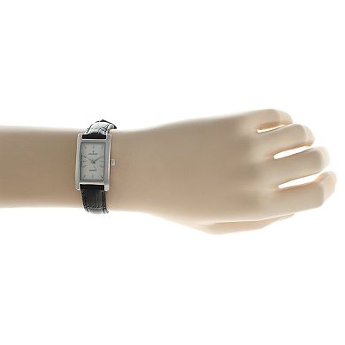 Peugeot Silver Tone Black Leather Watch - 3008SBK - Women