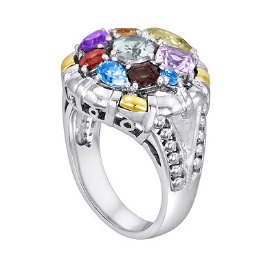 14k Gold Over Silver and Sterling Silver Gemstone Round Frame Ring