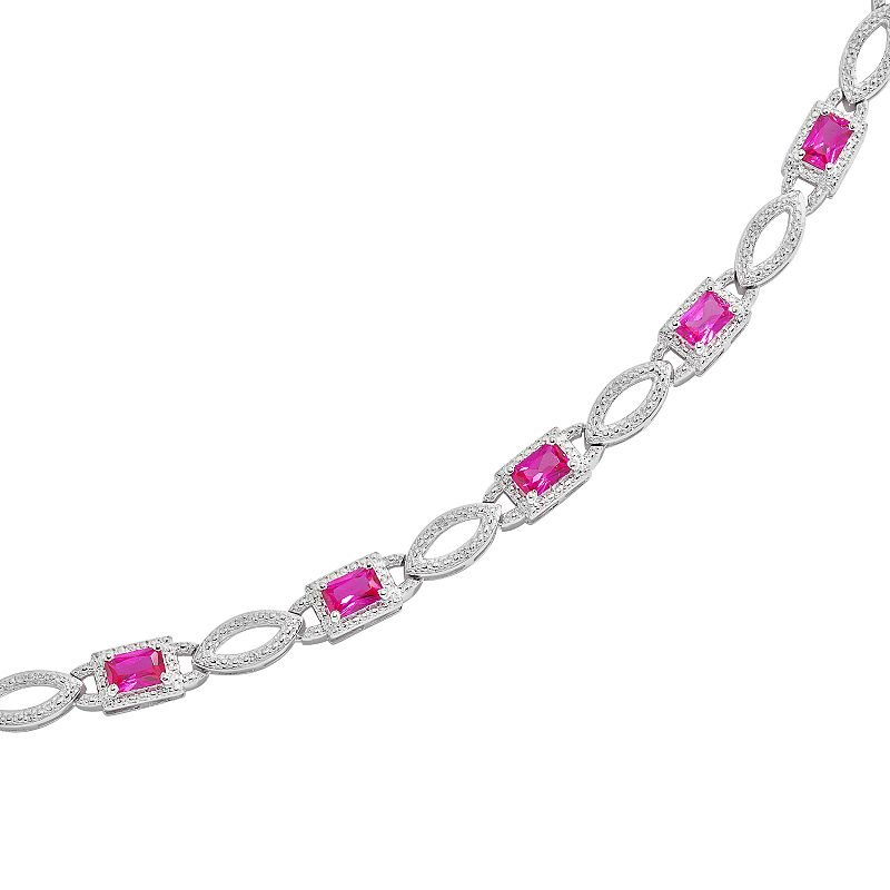 Sterling Silver Lab-Created Ruby and Diamond Accent Bracelet, Womens, Size