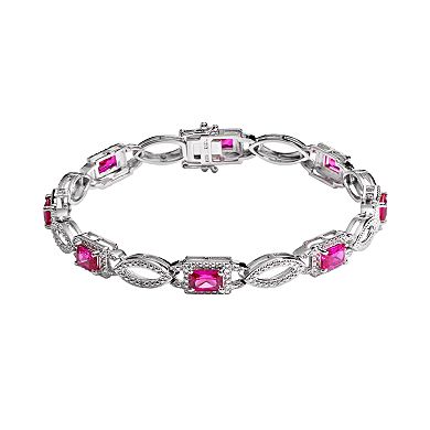 Sterling Silver Lab-Created Ruby and Diamond Accent Bracelet