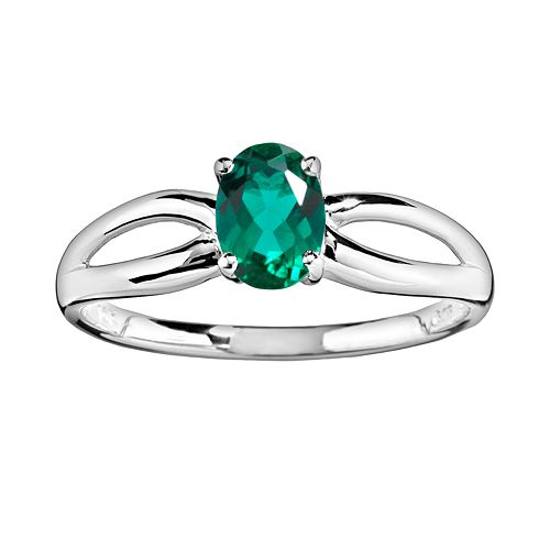 10k White Gold LabCreated Emerald Ring