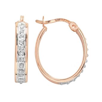 Diamond Mystique 18k Rose Gold Over Silver Diamond Accent Oval Hoop Earrings