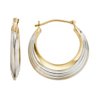 14k Gold-Bonded Sterling Silver Ribbed Textured Hoop Earrings