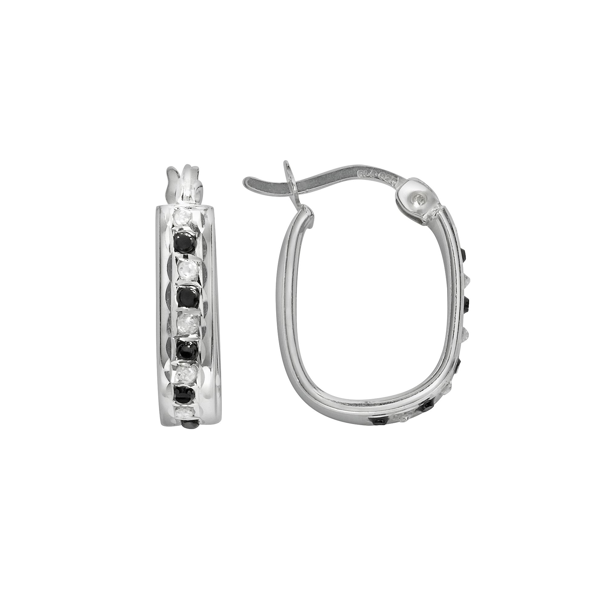 Diamond Mystique Platinum Over Silver Black & White Diamond Accent U-Hoop E