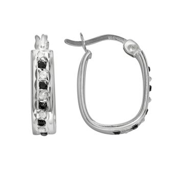 Diamond Mystique Platinum Over Silver Black & White Diamond Accent U-Hoop Earrings
