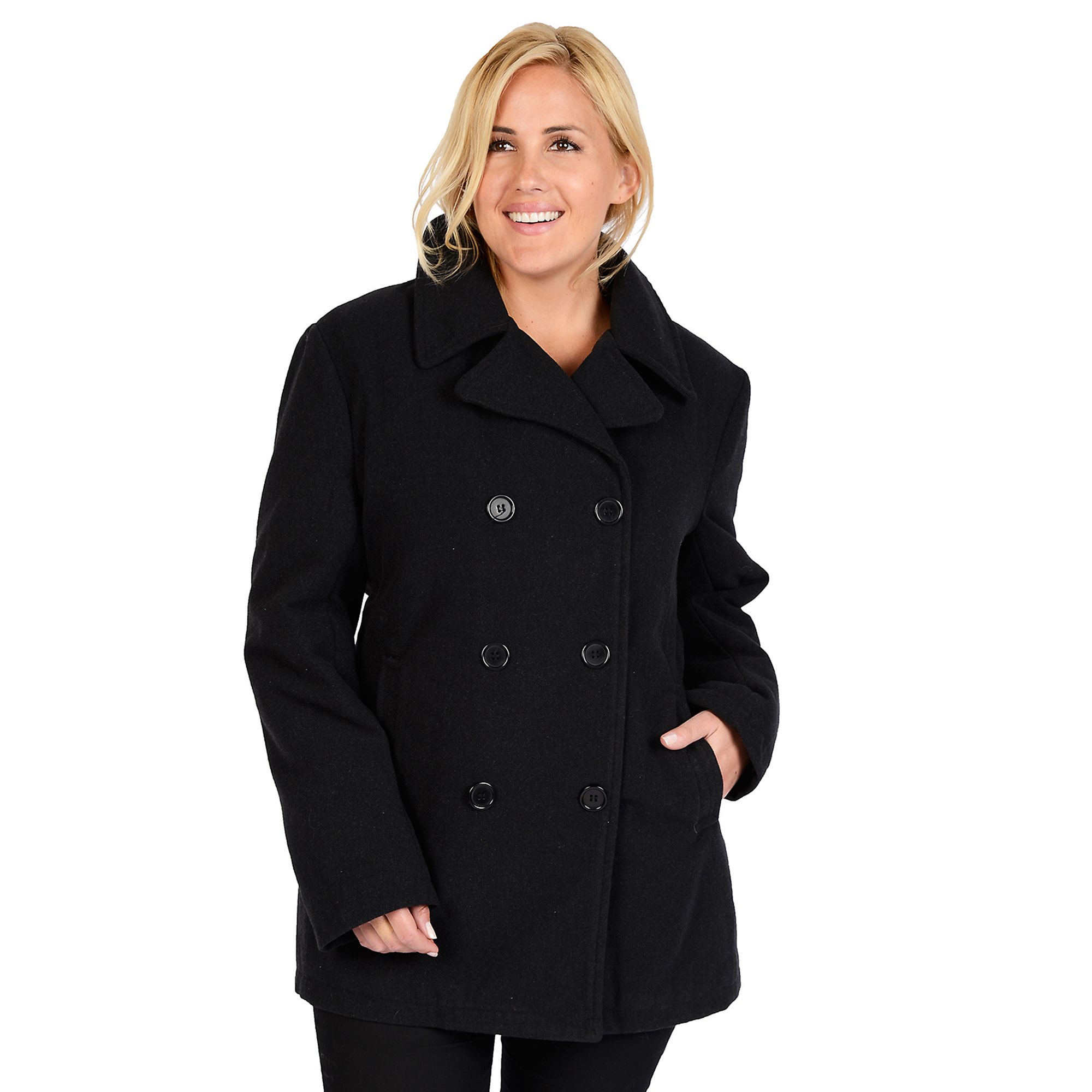 Plus Size Excelled Solid Peacoat, Womens, Size: 2XL, Black
