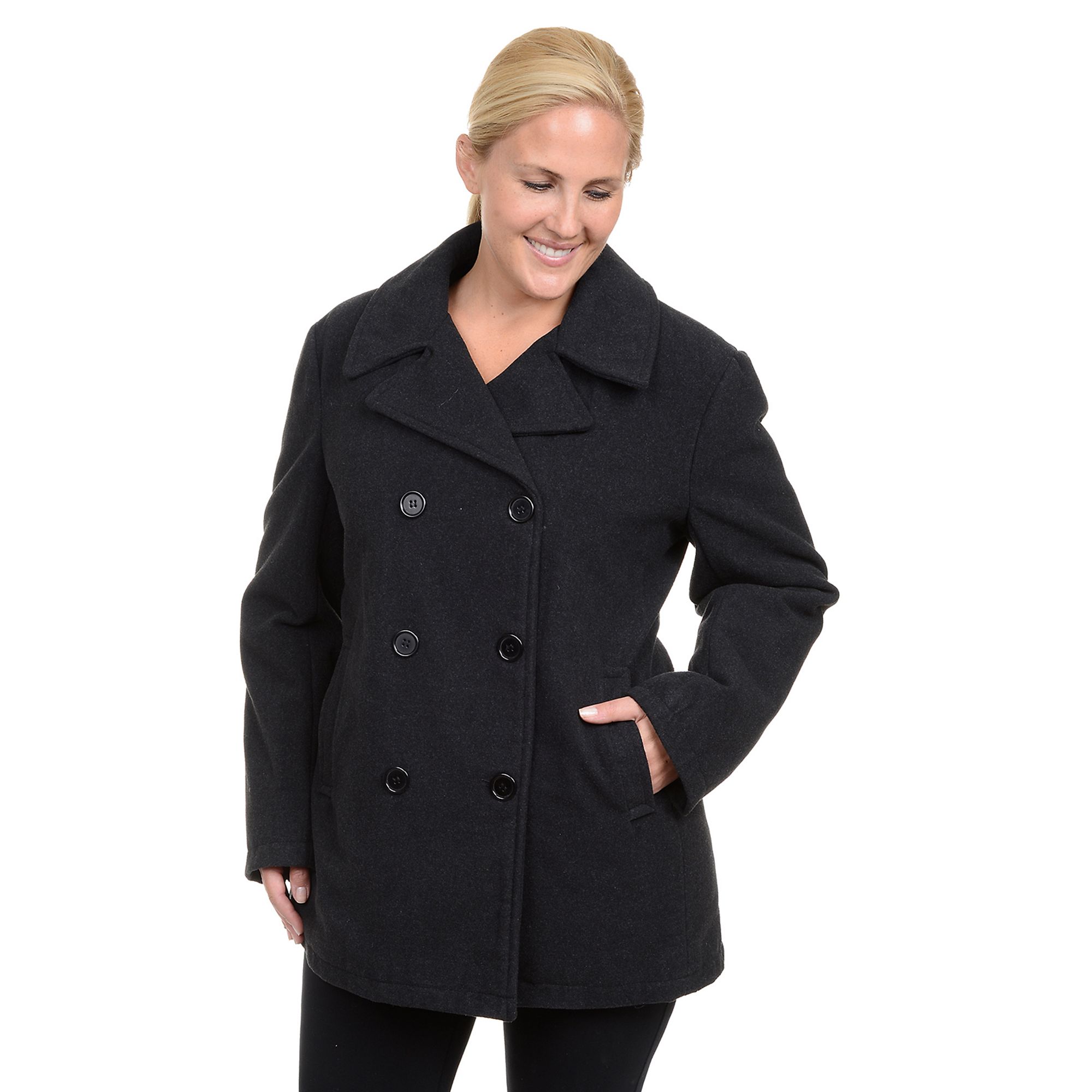 Plus Size Excelled Solid Peacoat, Womens, Size: 2XL, Grey