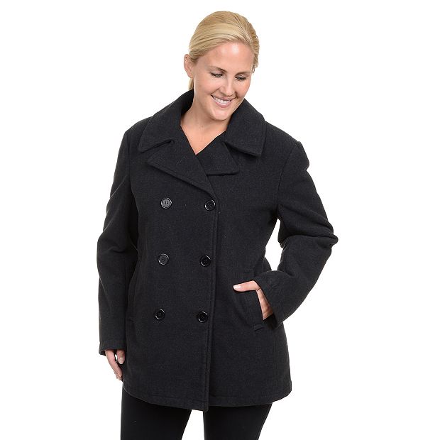 Black pea coat plus size online