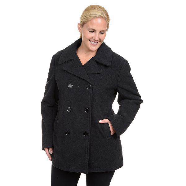 Plus Size Excelled Solid Peacoat Womens, Womens Hooded Peacoat Small Jacket