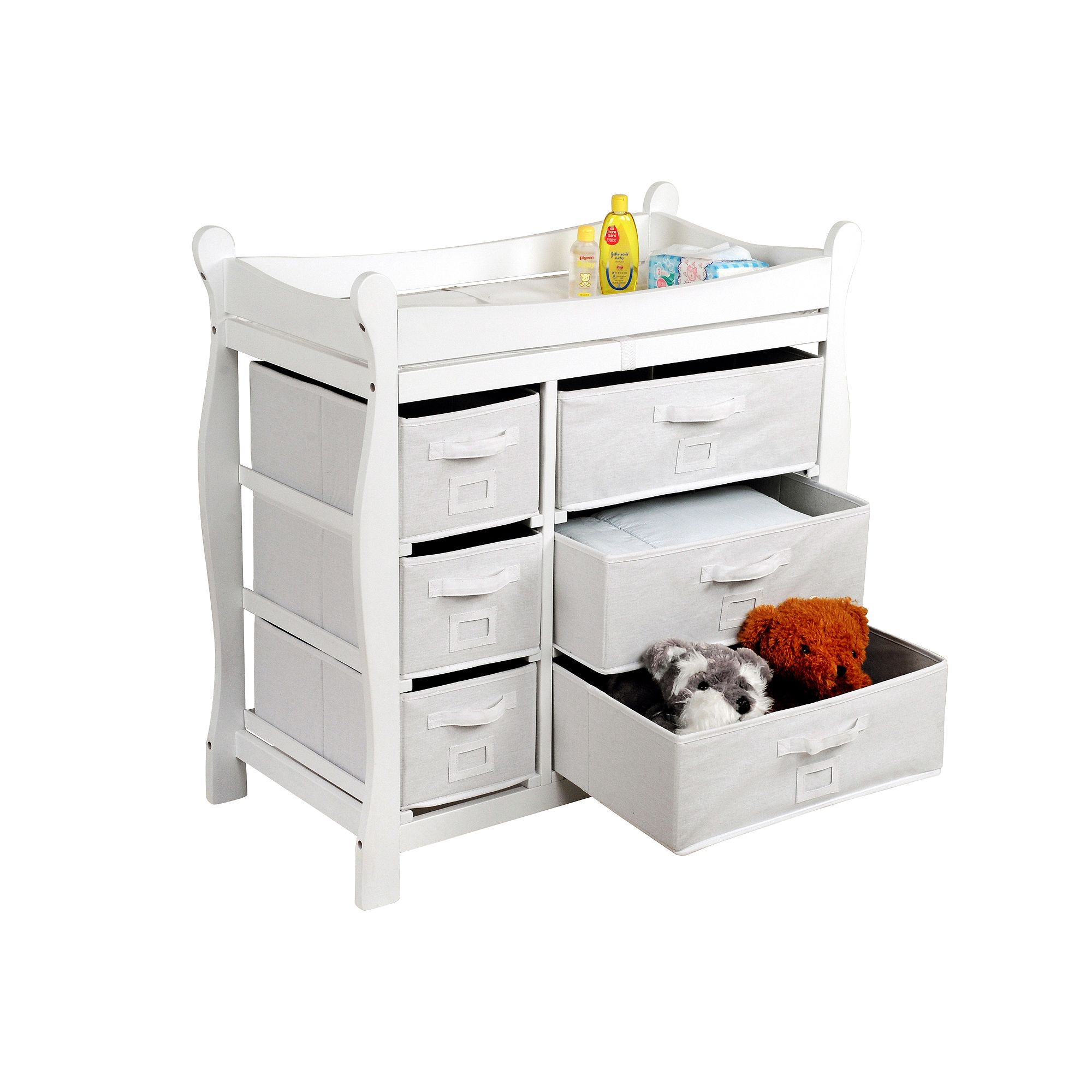 Badger Basket Sleigh Basket Changing Table Dresser, White