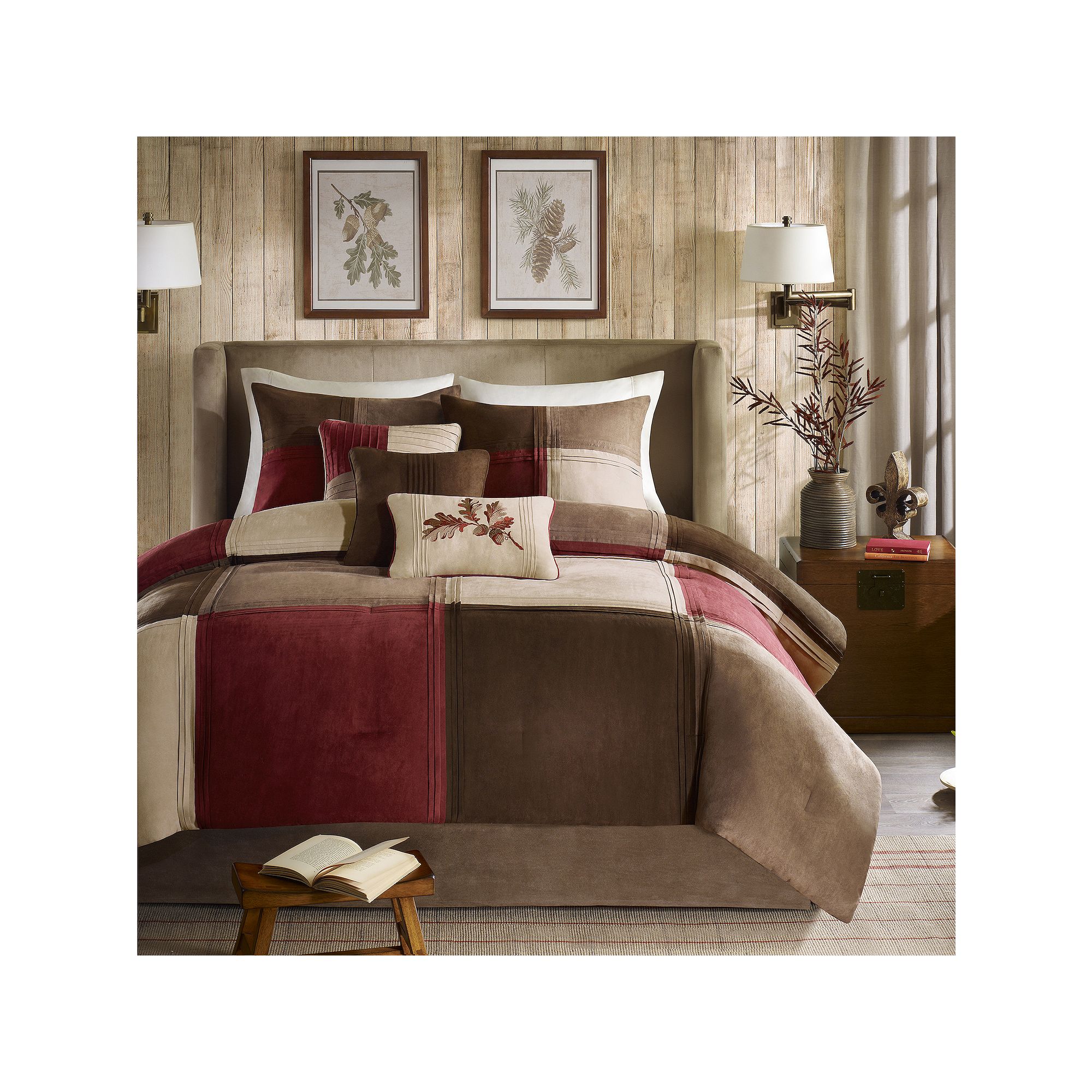 Madison Park Maddox 7-Piece Microsuede Comforter Set with Throw Pillows, Or