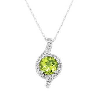 10k White Gold 1/10 Carat T.W. Diamond and Peridot Swirl Pendant