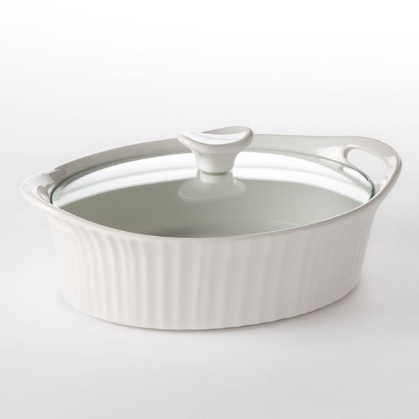 Corningware French White 1.5-Qt Oval Ceramic Casserole Dish with