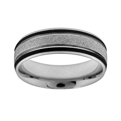 Stainless Steel & Black ImmersionPlated Stainless Steel Wedding Band Men