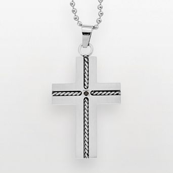 Gold LLC Stainless Steel Black Diamond Accent Cross Pendant - Men