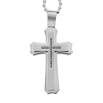 Gold LLC Stainless Steel 1/8 ct T.W. Black Diamond Cross Pendant - Men